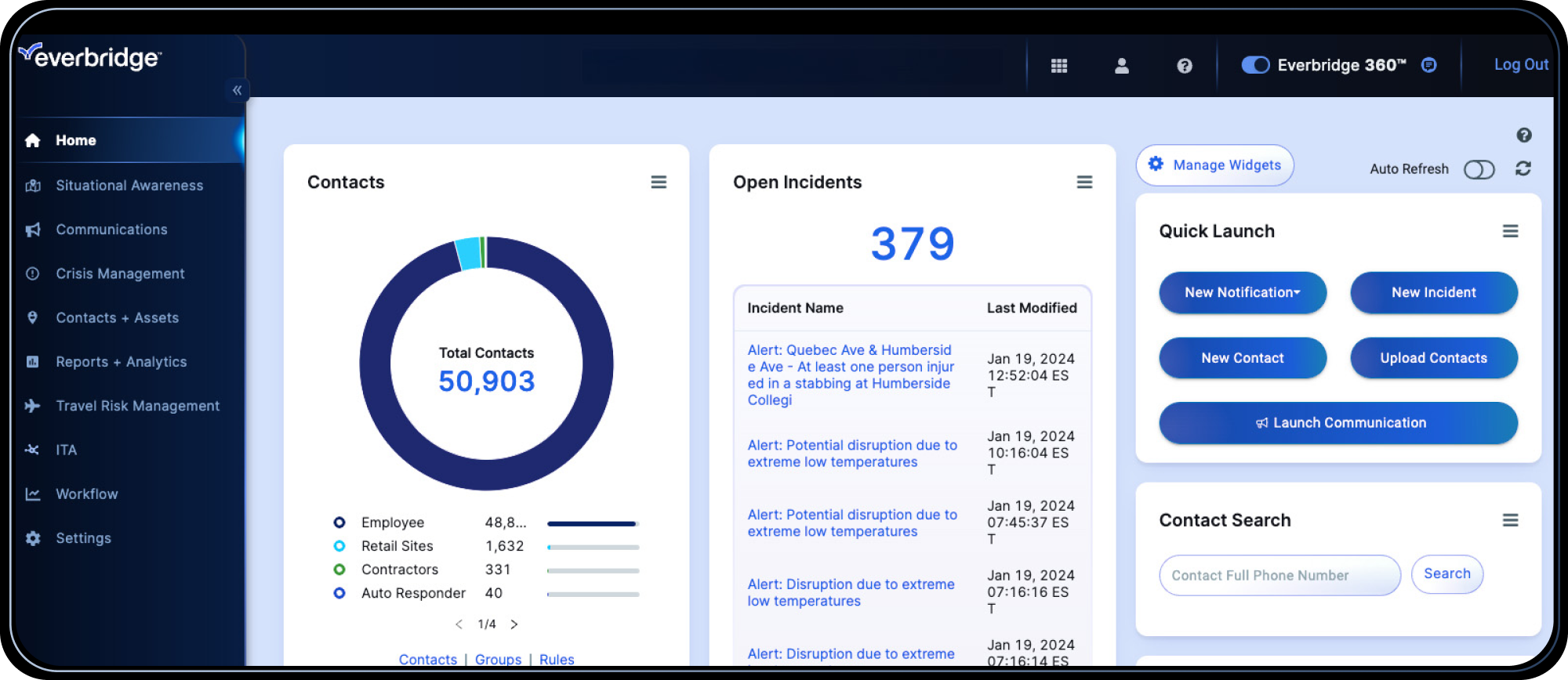 screenshot of Everbridge 360